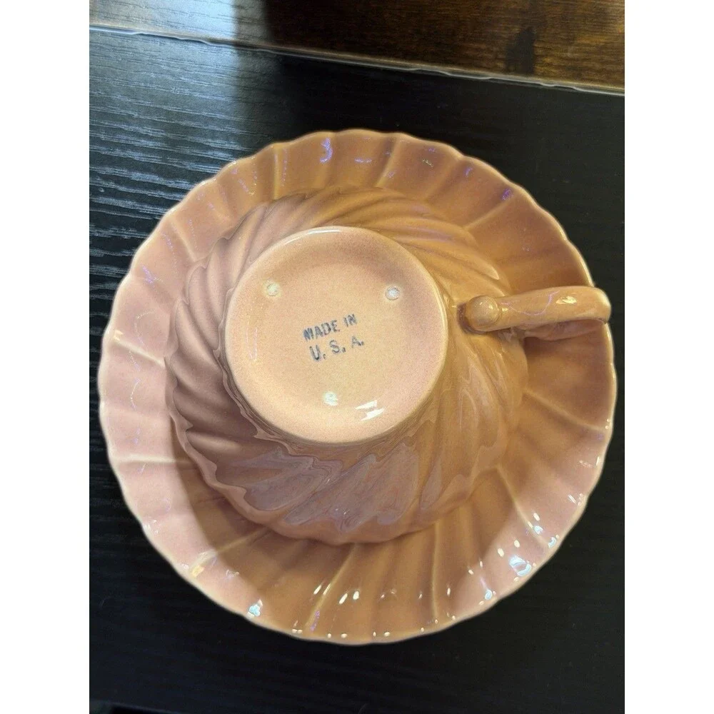 Vintage Franciscan Coronado Coral Pink Cups & Saucers California USA Set of 5